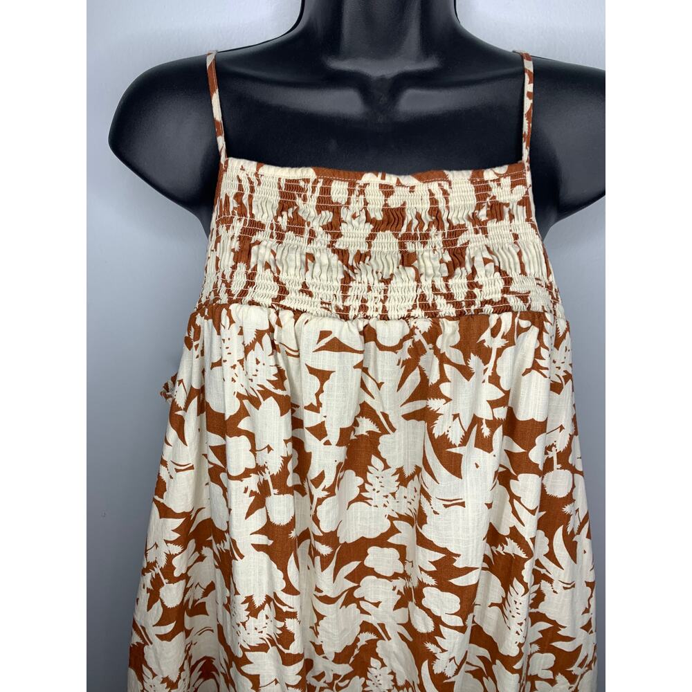 Universal Thread Women's L Brown, Cream Adjustable Spaghetti Strap Smocked Dress - Picture 2 of 8